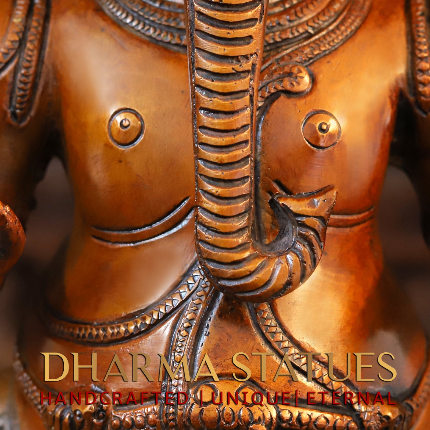 Brass Pushkala Panchmukhi Vinayaka (5 Face Ganesh) Seated on a Lion, Cherry & Copper Blended Finish, 24"