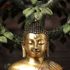 Brass Buddha seated in Bhumisparsha mudra Under a Bodhisattva Tree, Golden & Green Finish, 30"