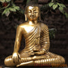 Brass Buddha seated in Bhumisparsha mudra Under a Bodhisattva Tree, Golden & Green Finish, 30"