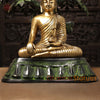 Brass Buddha seated in Bhumisparsha mudra Under a Bodhisattva Tree, Golden & Green Finish, 30"