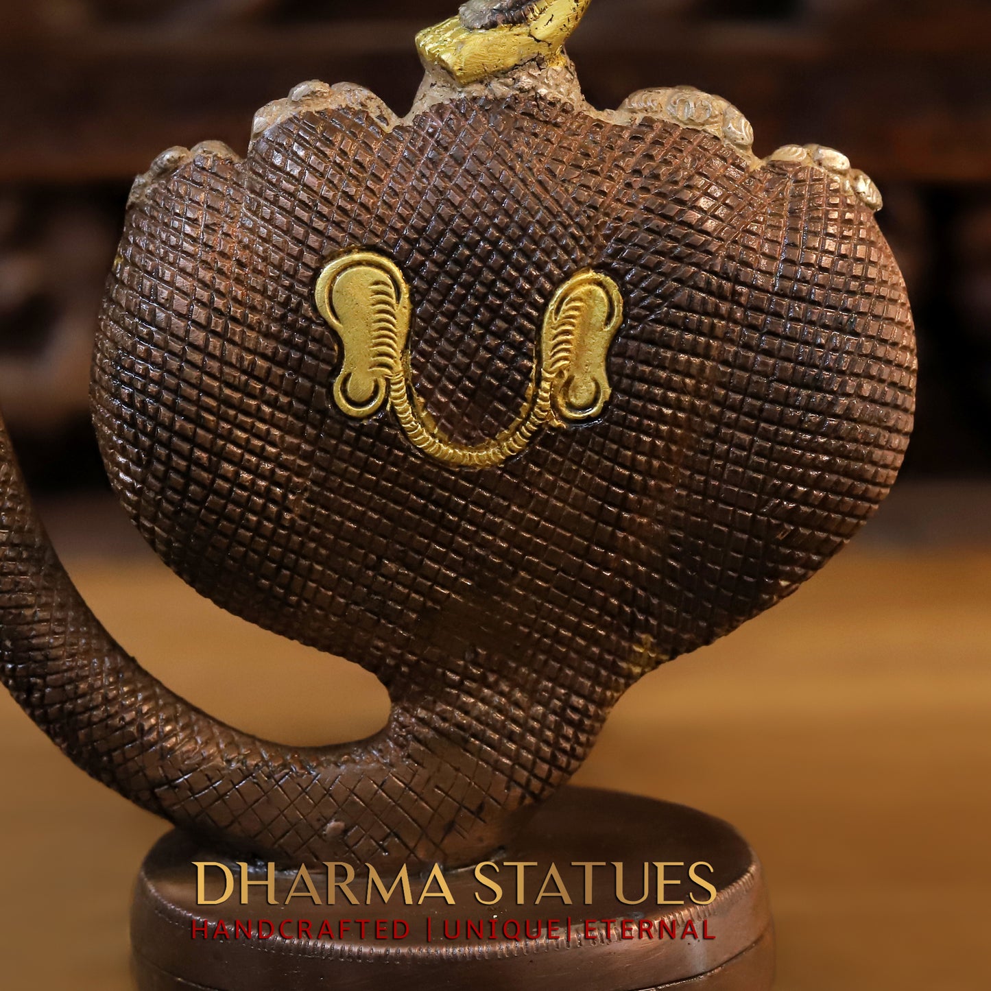 Brass Krishna Dancing on Sheshnag, Copper & Golden Finish, 21"