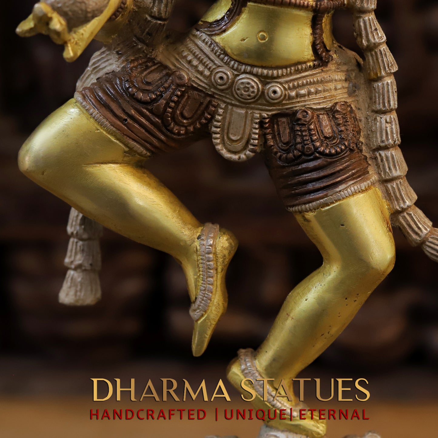 Brass Krishna Dancing on Sheshnag, Copper & Golden Finish, 21"