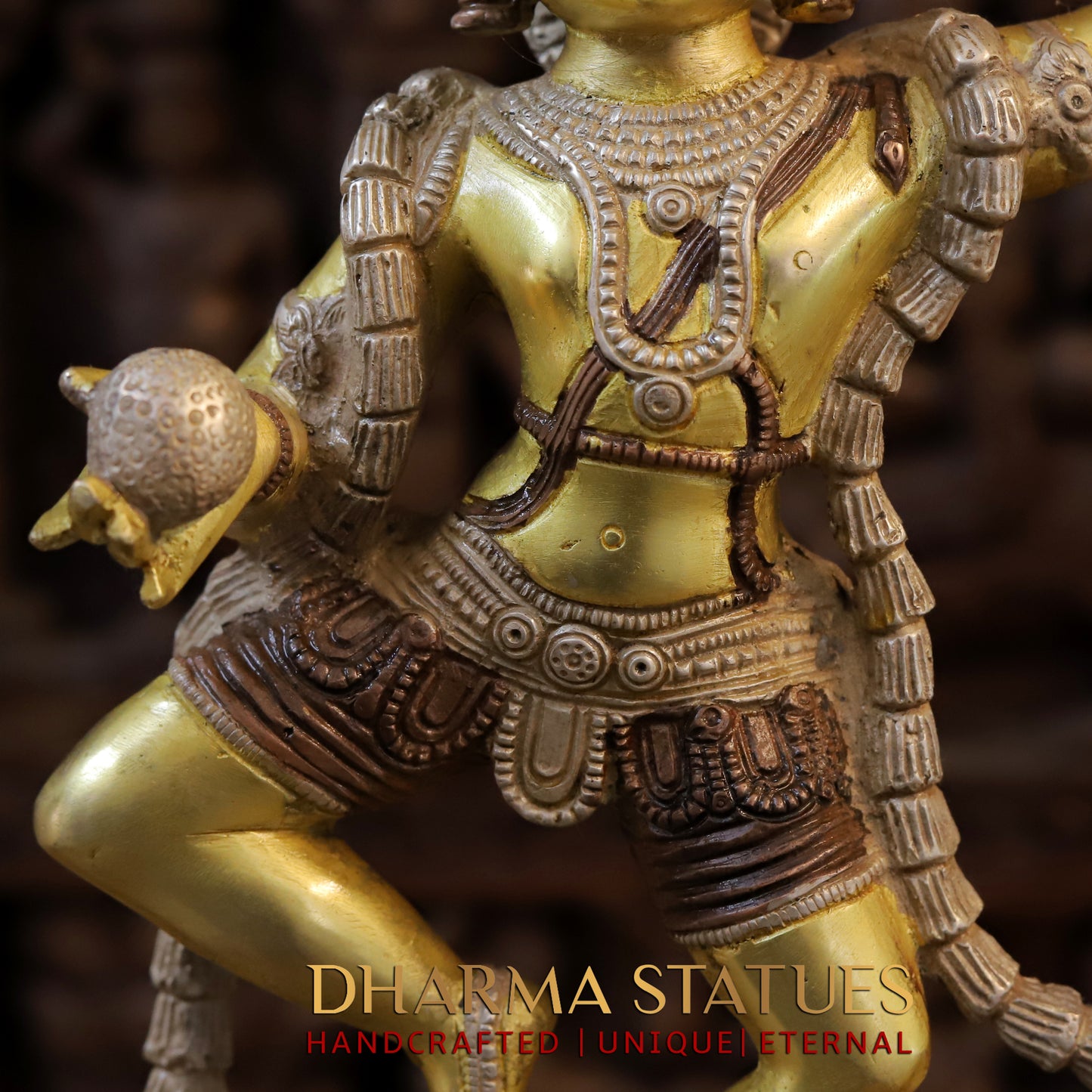 Brass Krishna Dancing on Sheshnag, Copper & Golden Finish, 21"