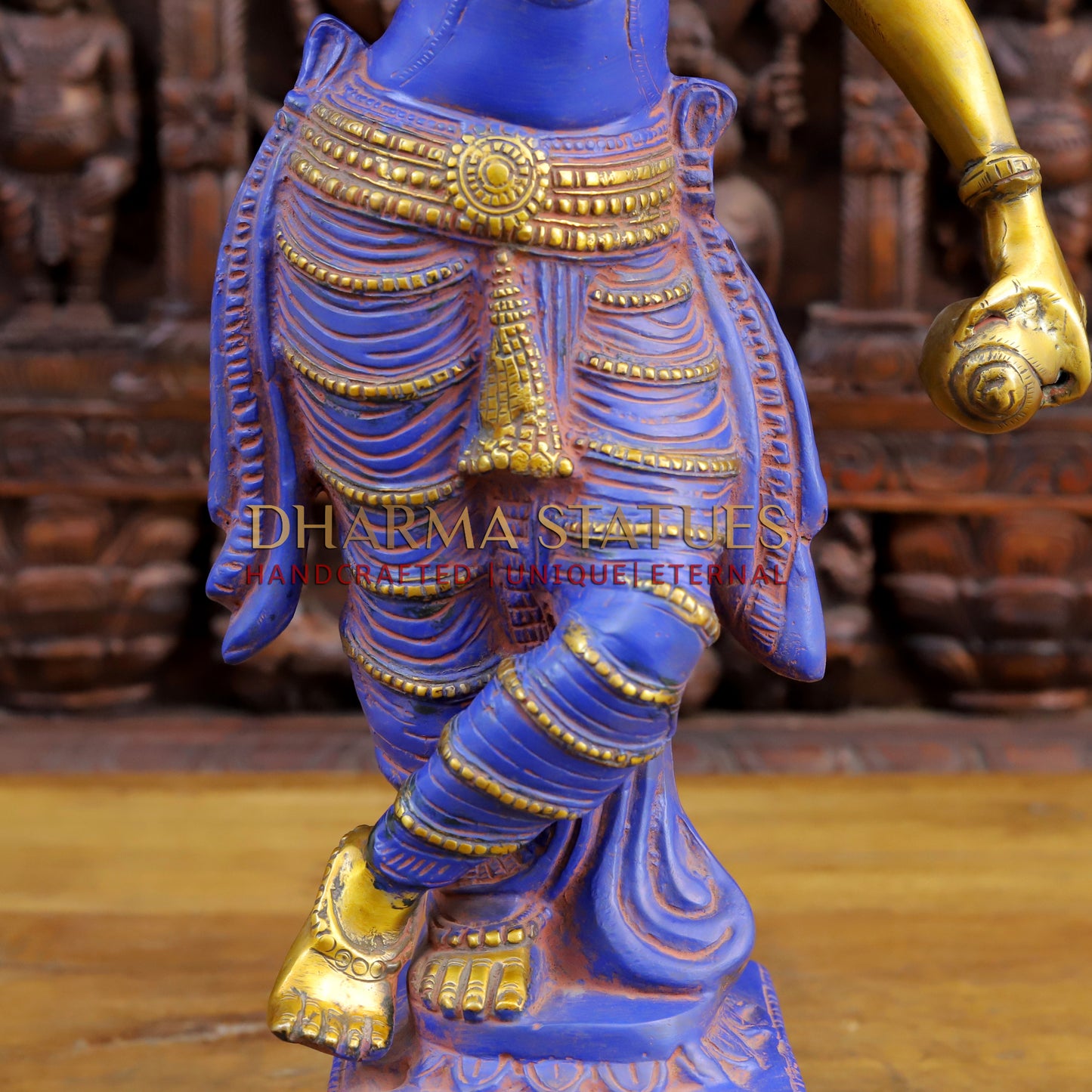 Brass Krishna with Shankha Sudarshan Chakra, Purple Patina & Gold Finish, 28.5"