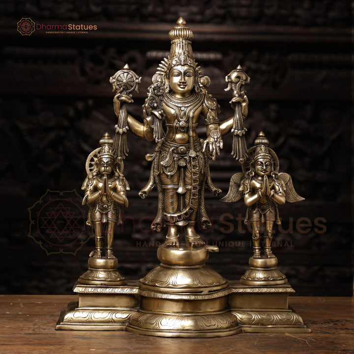 Brass Lord Vishnu. This Lord Vishnu with Garuda and Hanuman Ji. 24.5"