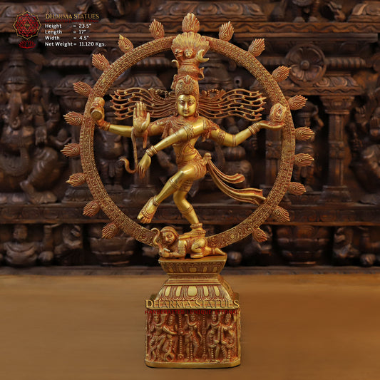 Brass Nataraja, Dancing Shiva, Golden Bronze Finish, 23.5"