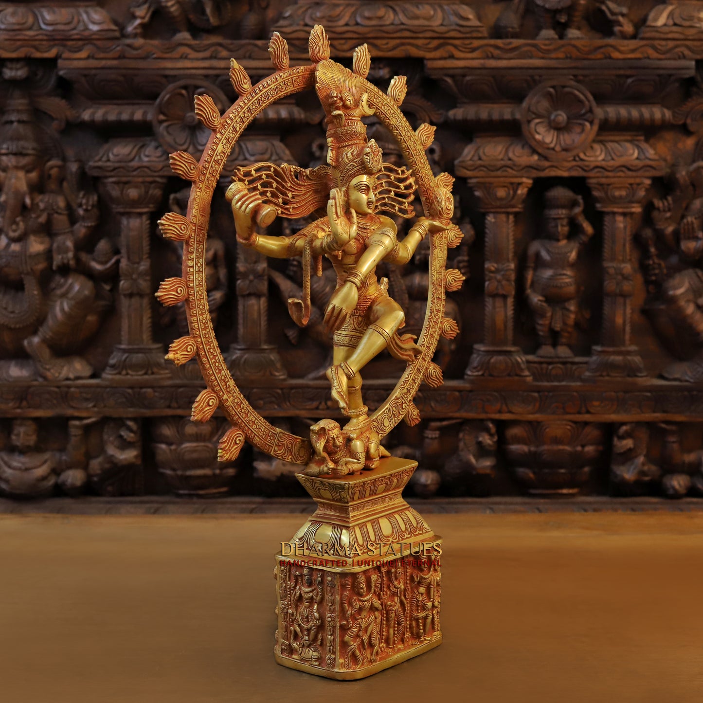 Brass Nataraja, Dancing Shiva, Golden Bronze Finish, 23.5"