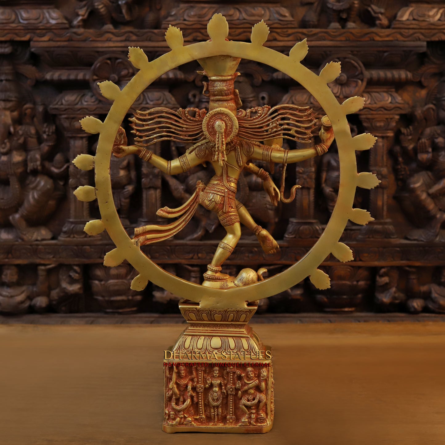 Brass Nataraja, Dancing Shiva, Golden Bronze Finish, 23.5"