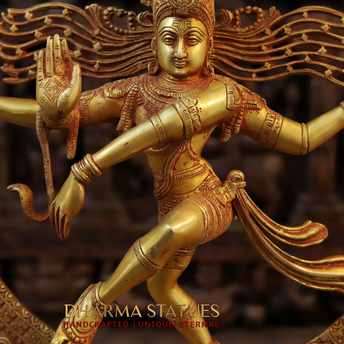 Brass Nataraja, Dancing Shiva, Golden Bronze Finish, 23.5"