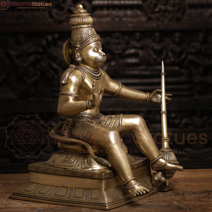 Brass Hanuman, Hanuman ji is Sitting on a Platform. 23"