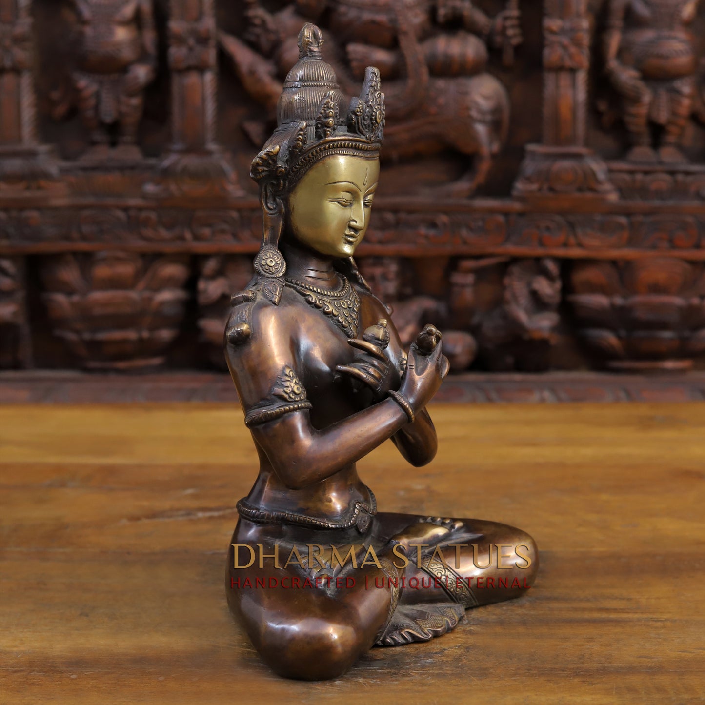 Brass Buddha in Vajra-Humkara Mudra, Copper & Golden Finish, 13.5"