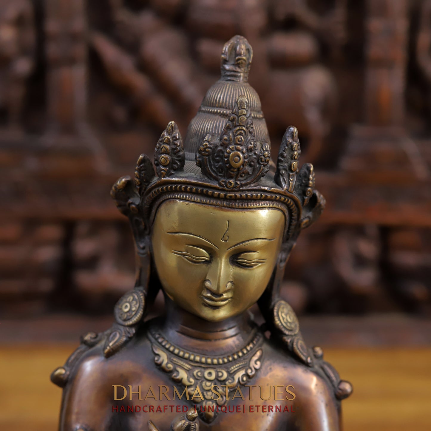 Brass Buddha in Vajra-Humkara Mudra, Copper & Golden Finish, 13.5"