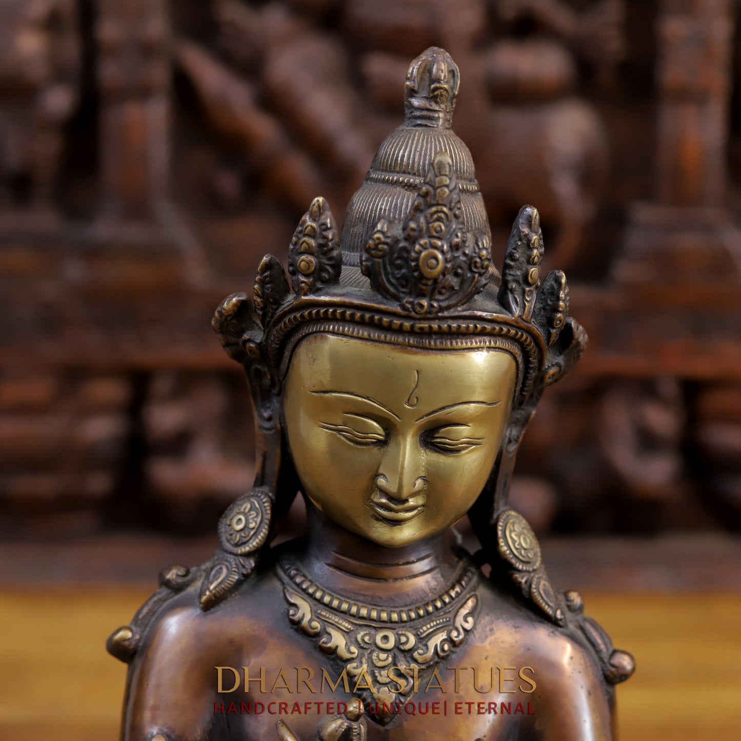 Brass Buddha in Vajra-Humkara Mudra, Copper & Golden Finish, 13.5"