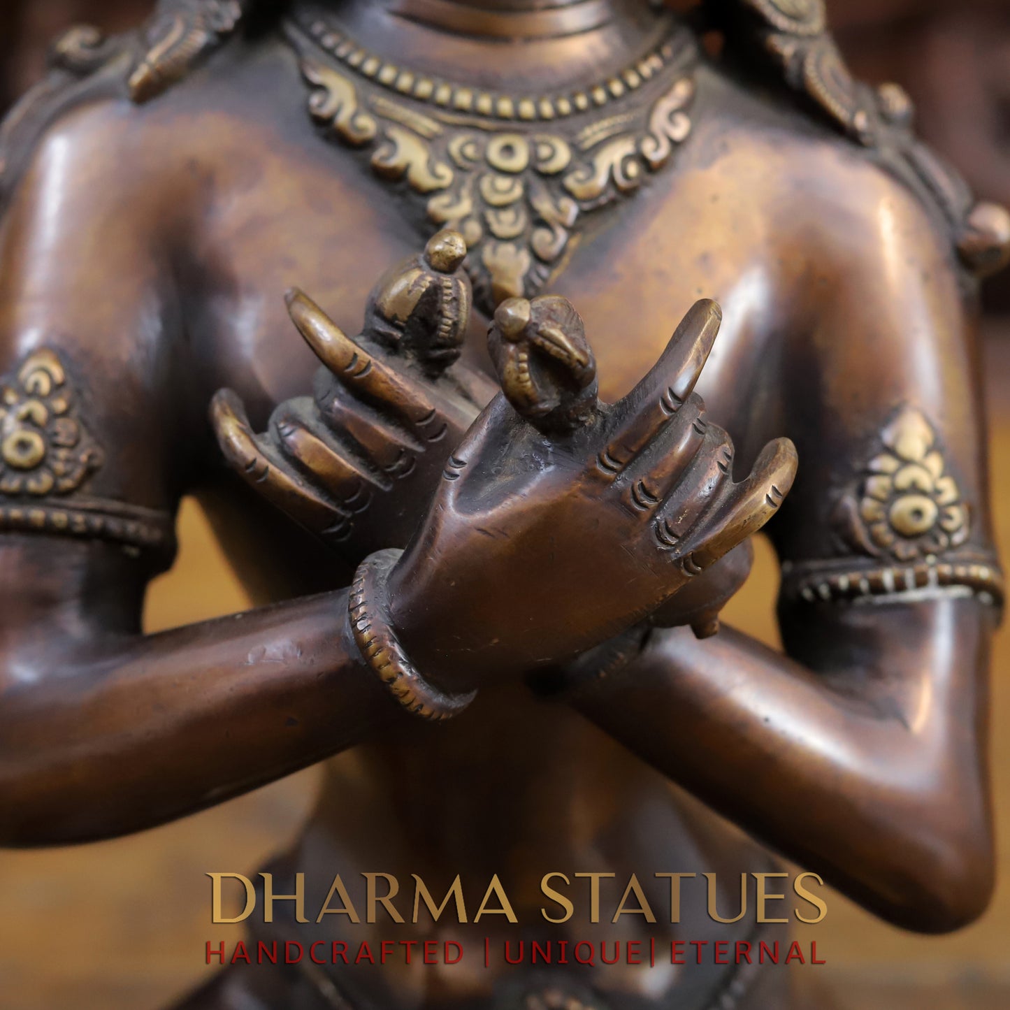 Brass Buddha in Vajra-Humkara Mudra, Copper & Golden Finish, 13.5"