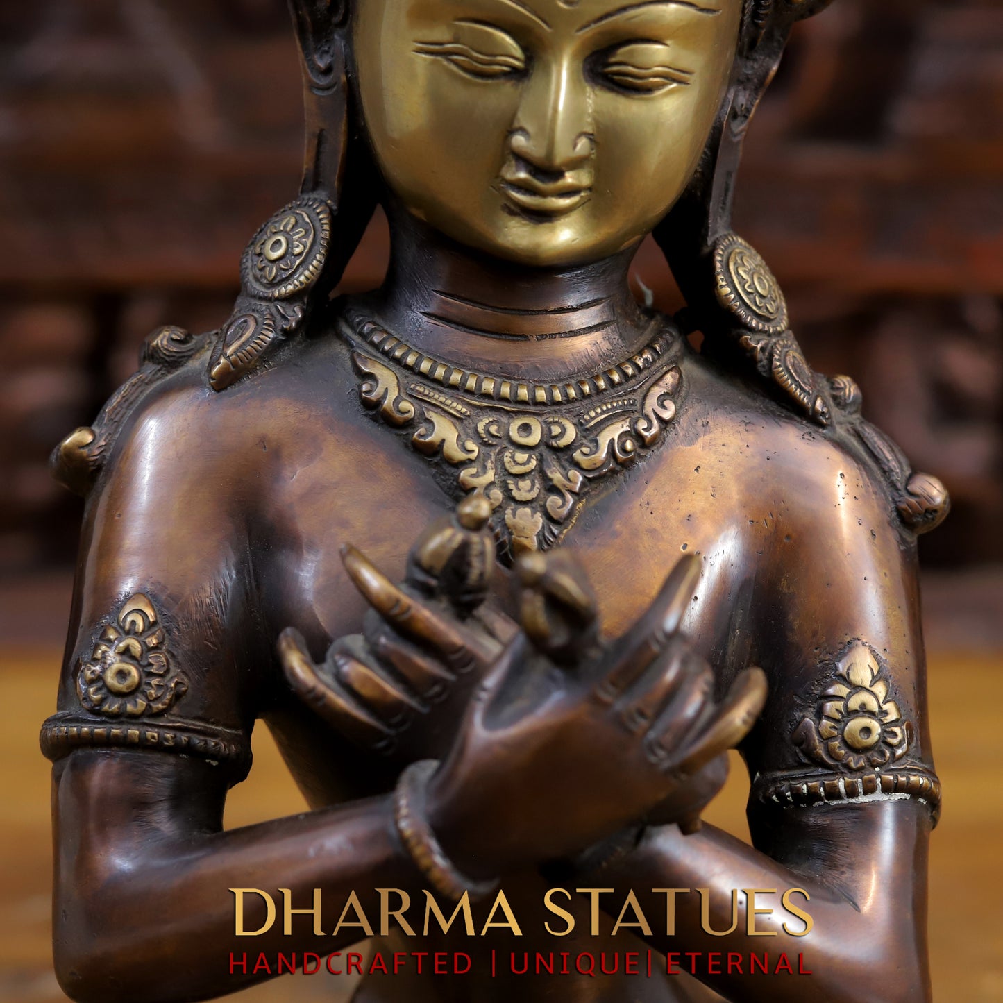 Brass Buddha in Vajra-Humkara Mudra, Copper & Golden Finish, 13.5"