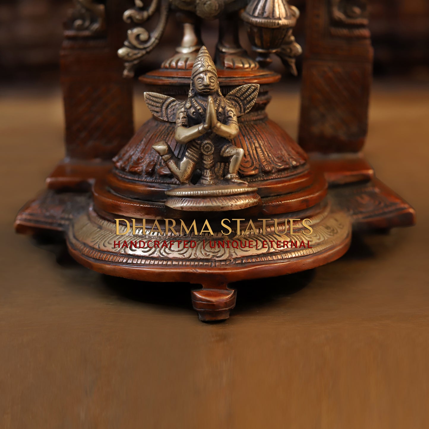 Brass Tirupati Balaji with Garuda at the Pedestal, Copper & Golden Finish, 16"