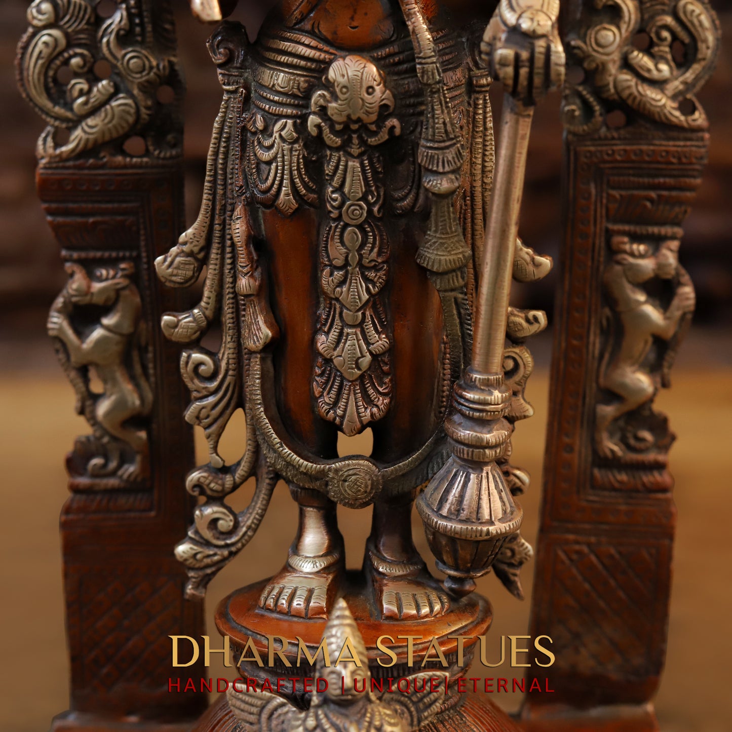 Brass Tirupati Balaji with Garuda at the Pedestal, Copper & Golden Finish, 16"