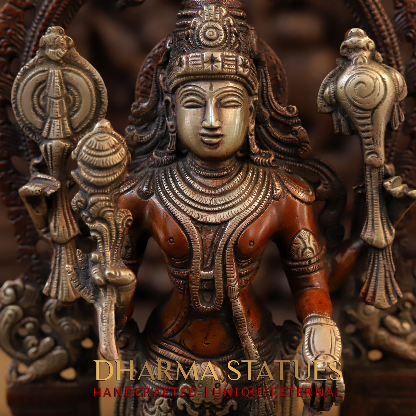 Brass Vishnu & Lakshmi Pair, Copper & Golden Finish, 16"