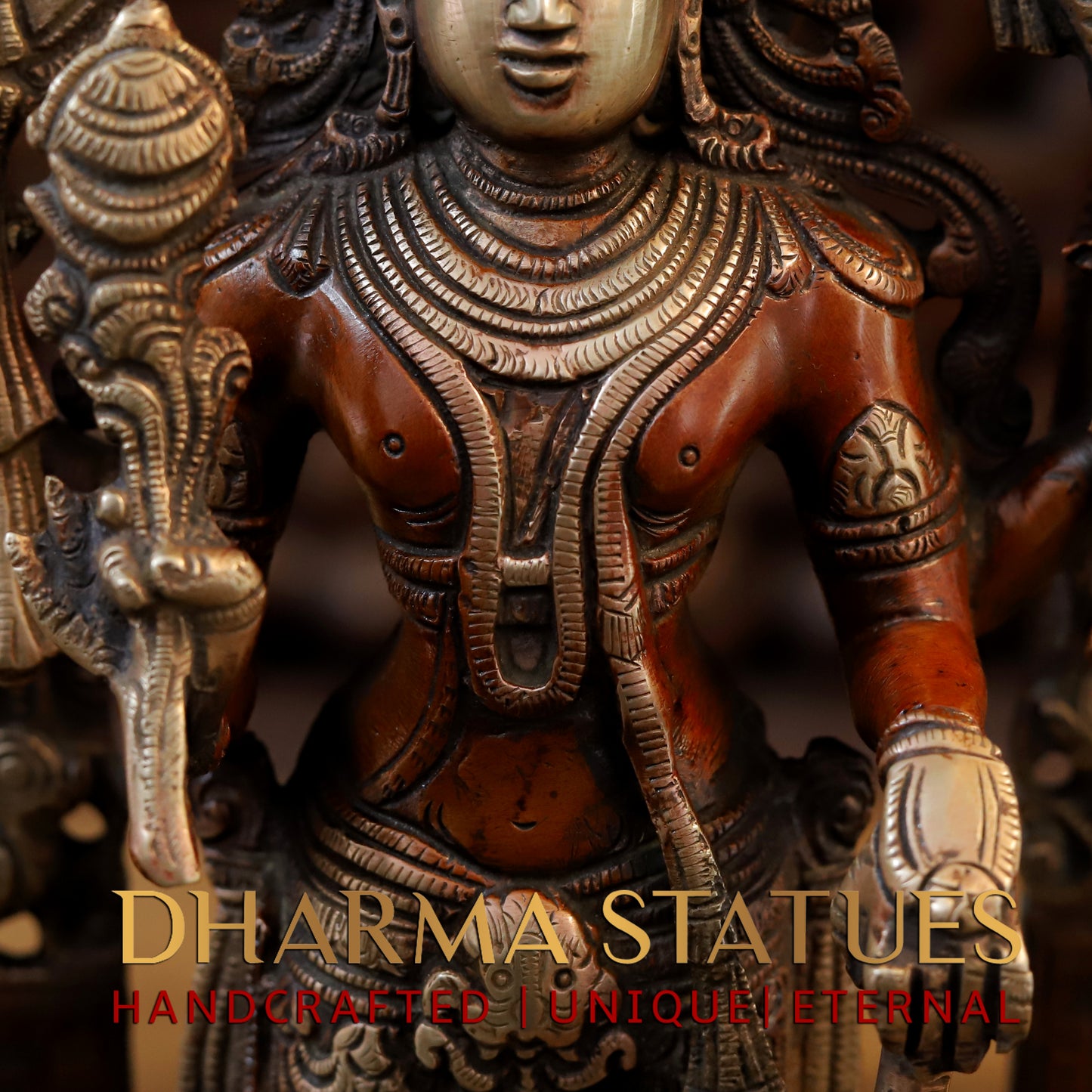 Brass Tirupati Balaji with Garuda at the Pedestal, Copper & Golden Finish, 16"