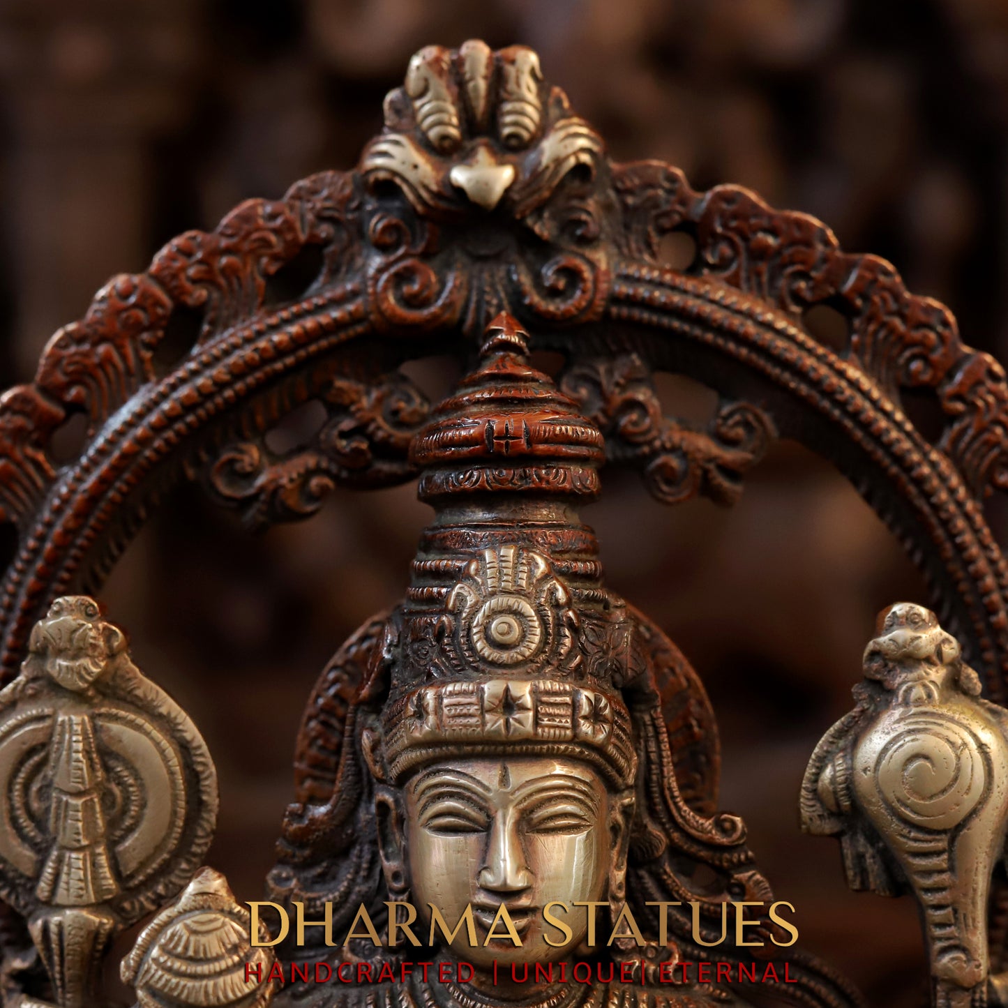 Brass Tirupati Balaji with Garuda at the Pedestal, Copper & Golden Finish, 16"