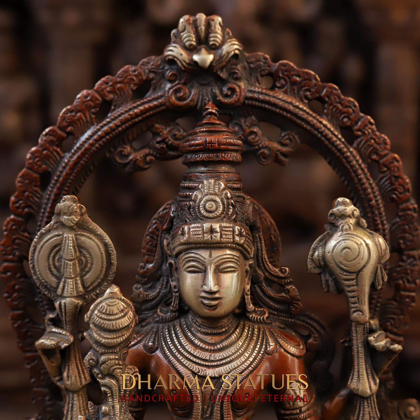 Brass Vishnu & Lakshmi Pair, Copper & Golden Finish, 16"