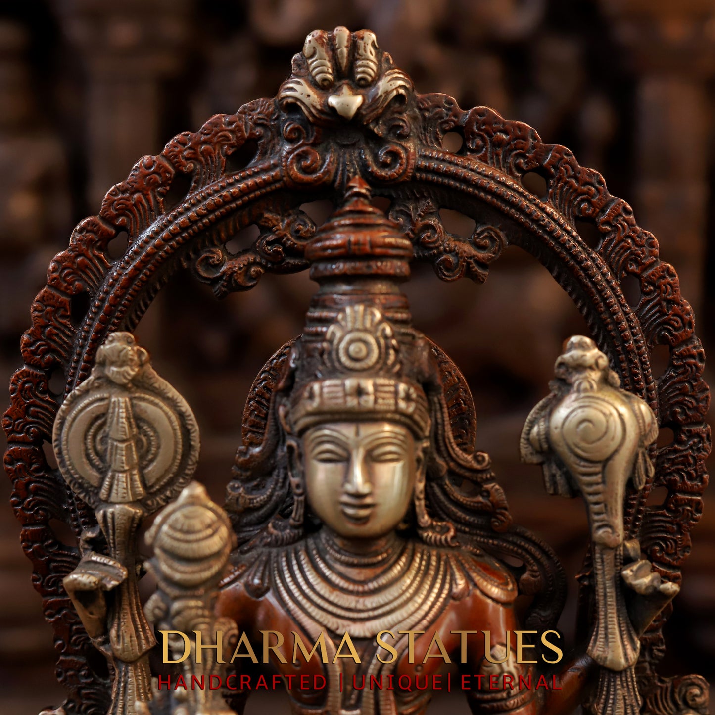 Brass Tirupati Balaji with Garuda at the Pedestal, Copper & Golden Finish, 16"