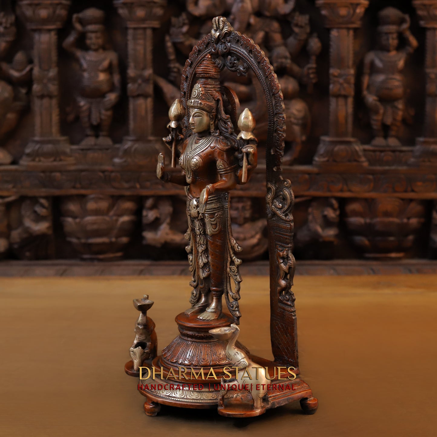 Brass Vishnu & Lakshmi Pair, Copper & Golden Finish, 16"