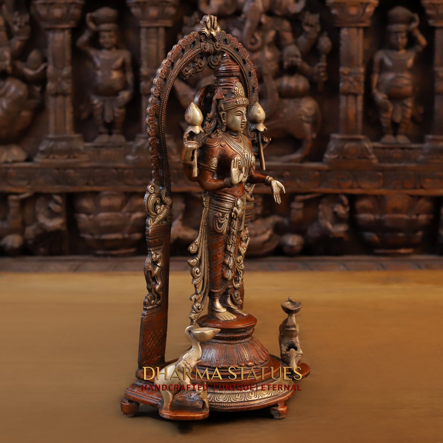 Brass Lakshmi Standing in Blessing Posture, Copper & Golden Finish, 16"