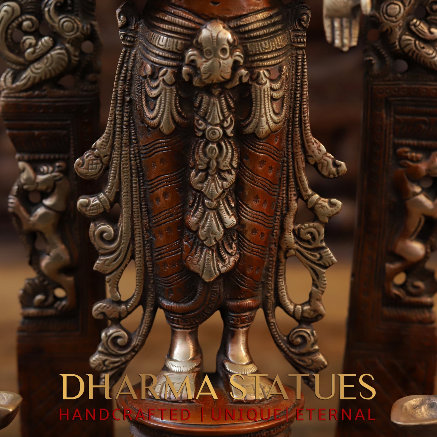 Brass Lakshmi Standing in Blessing Posture, Copper & Golden Finish, 16"