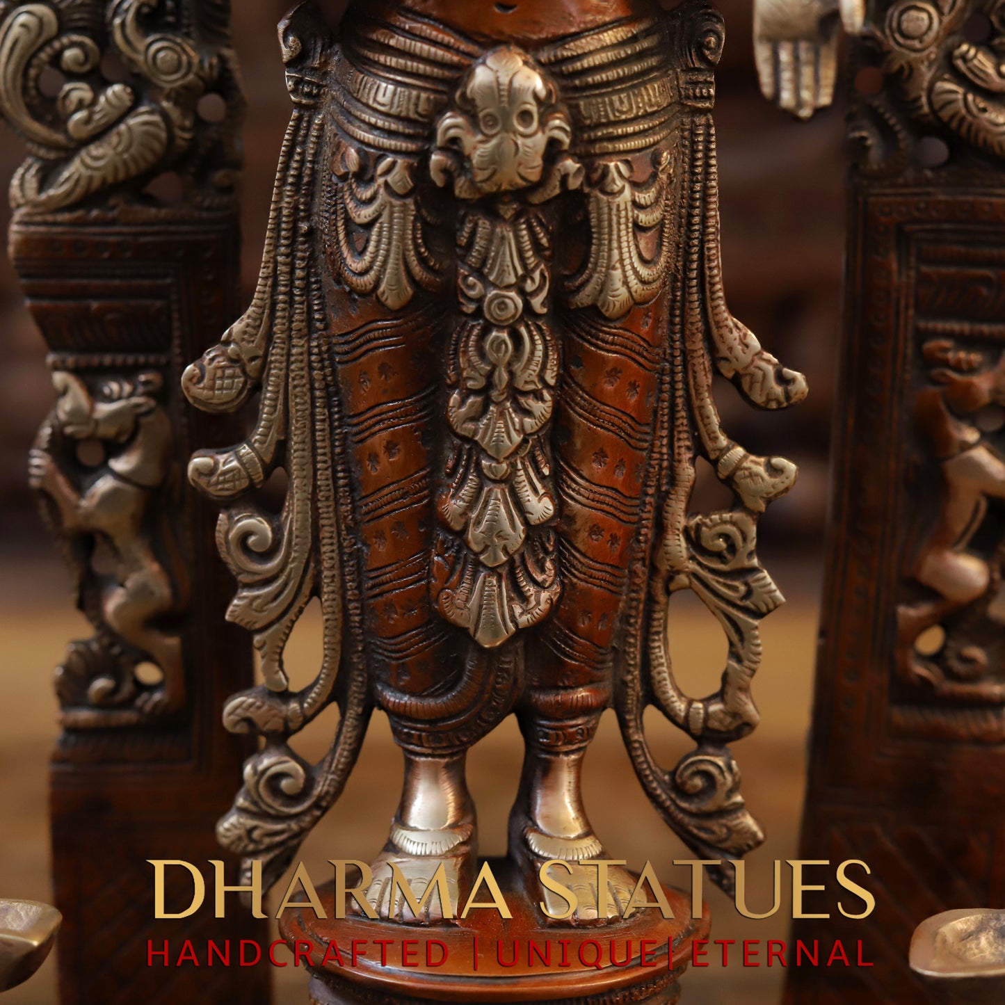 Brass Vishnu & Lakshmi Pair, Copper & Golden Finish, 16"