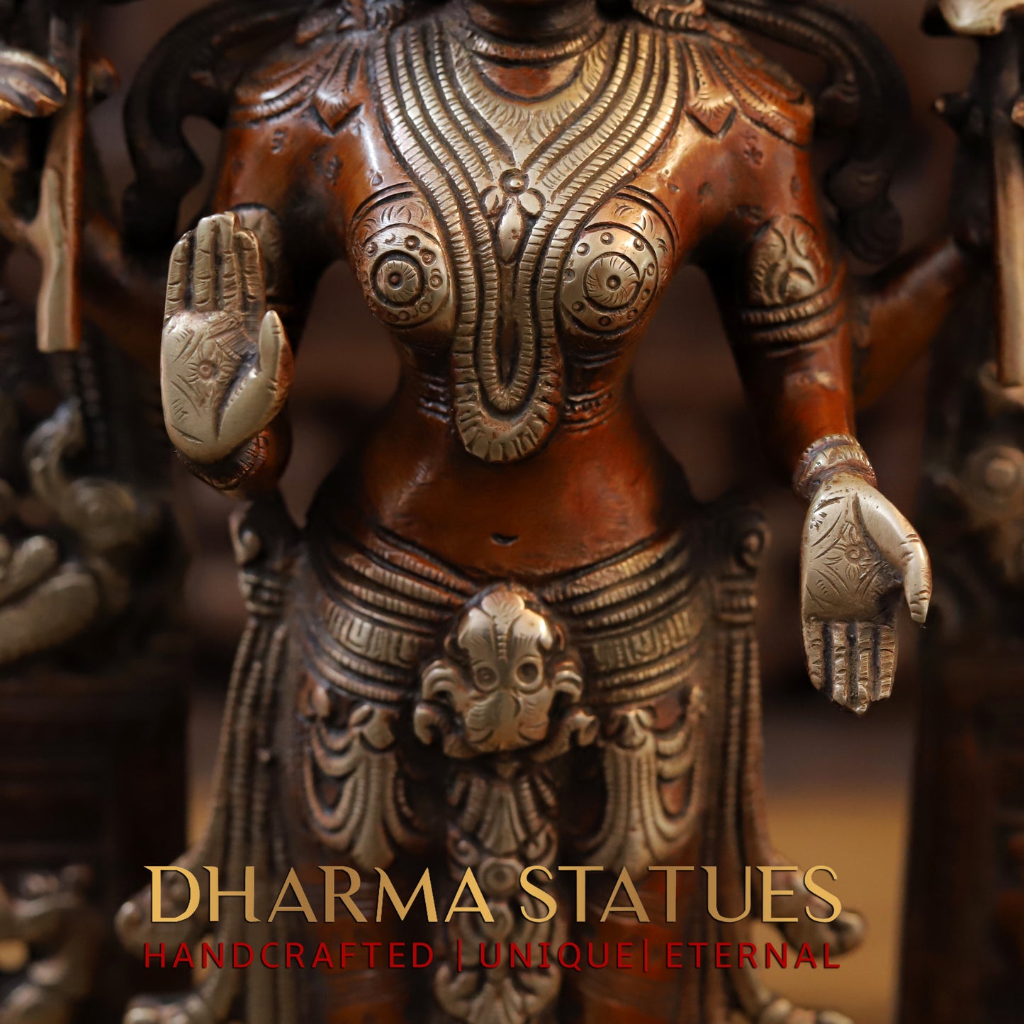 Brass Lakshmi Standing in Blessing Posture, Copper & Golden Finish, 16"