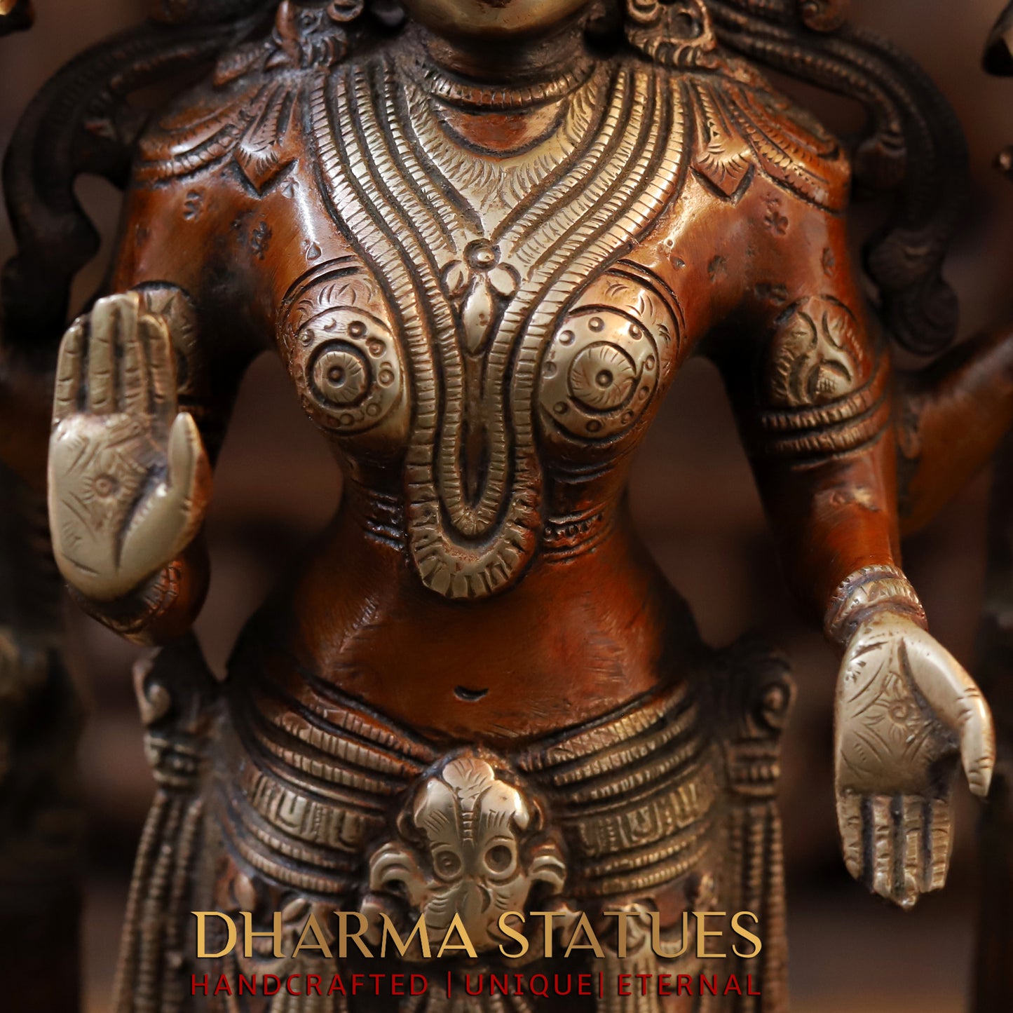 Brass Lakshmi Standing in Blessing Posture, Copper & Golden Finish, 16"