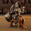 Brass Durga Idol, Sitting on a Mighty Lion, Copper & Golden Finish, 10"