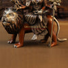 Brass Durga Idol, Sitting on a Mighty Lion, Copper & Golden Finish, 10"