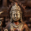 Brass Durga Idol, Sitting on a Mighty Lion, Copper & Golden Finish, 10"