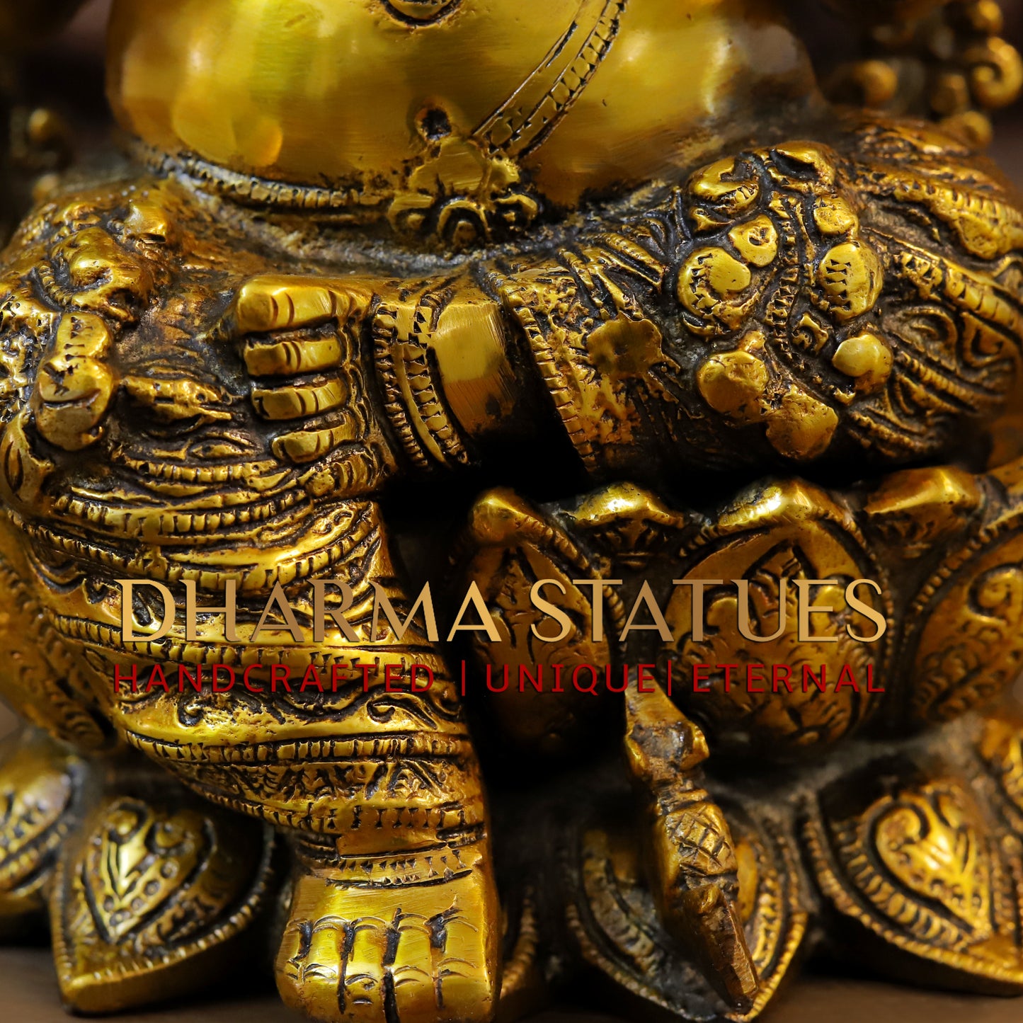 Brass Ganesh seated on Lotus in Blessing Posture, Fine Golden Finish, 12"
