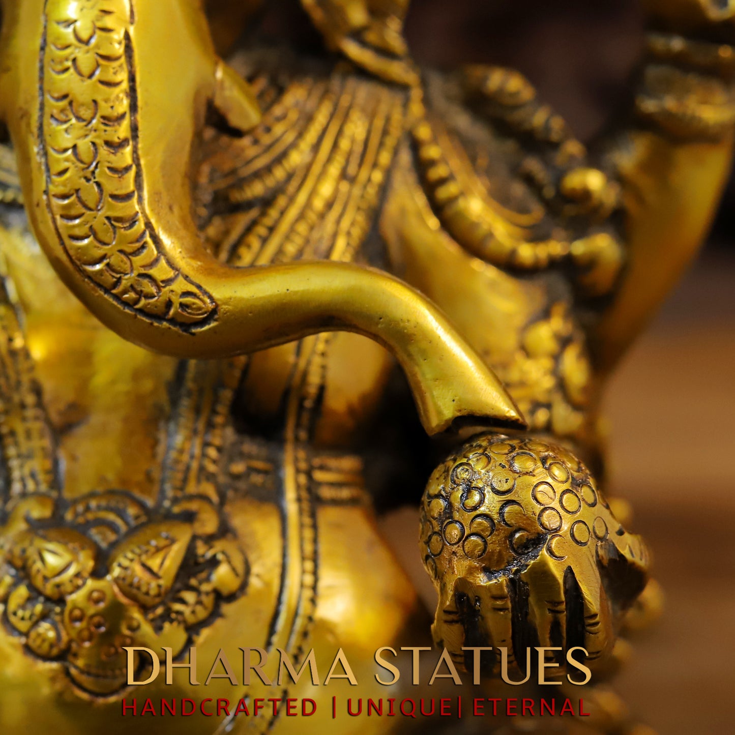 Brass Ganesh seated on Lotus in Blessing Posture, Fine Golden Finish, 12"