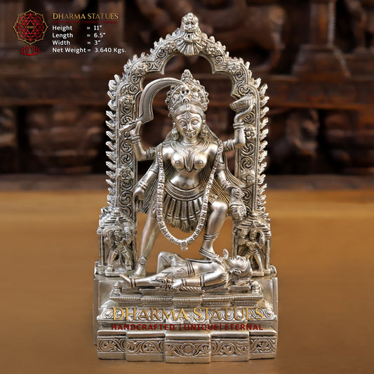 Brass Kaali standing with Arch, Silver Fine Finish 11"