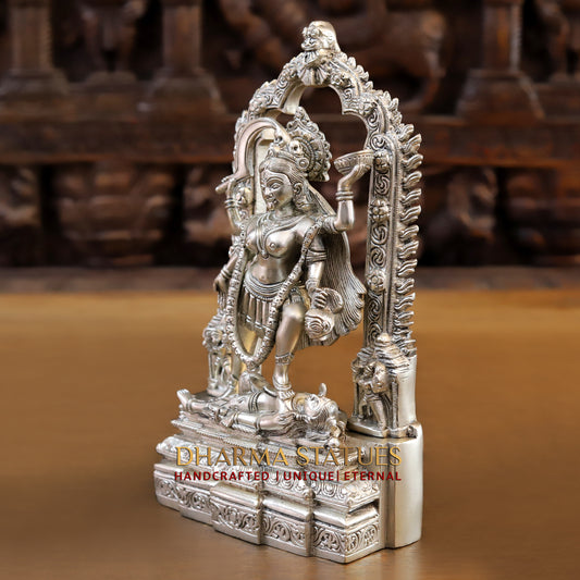 Brass Kaali standing with Arch, Silver Fine Finish 11"
