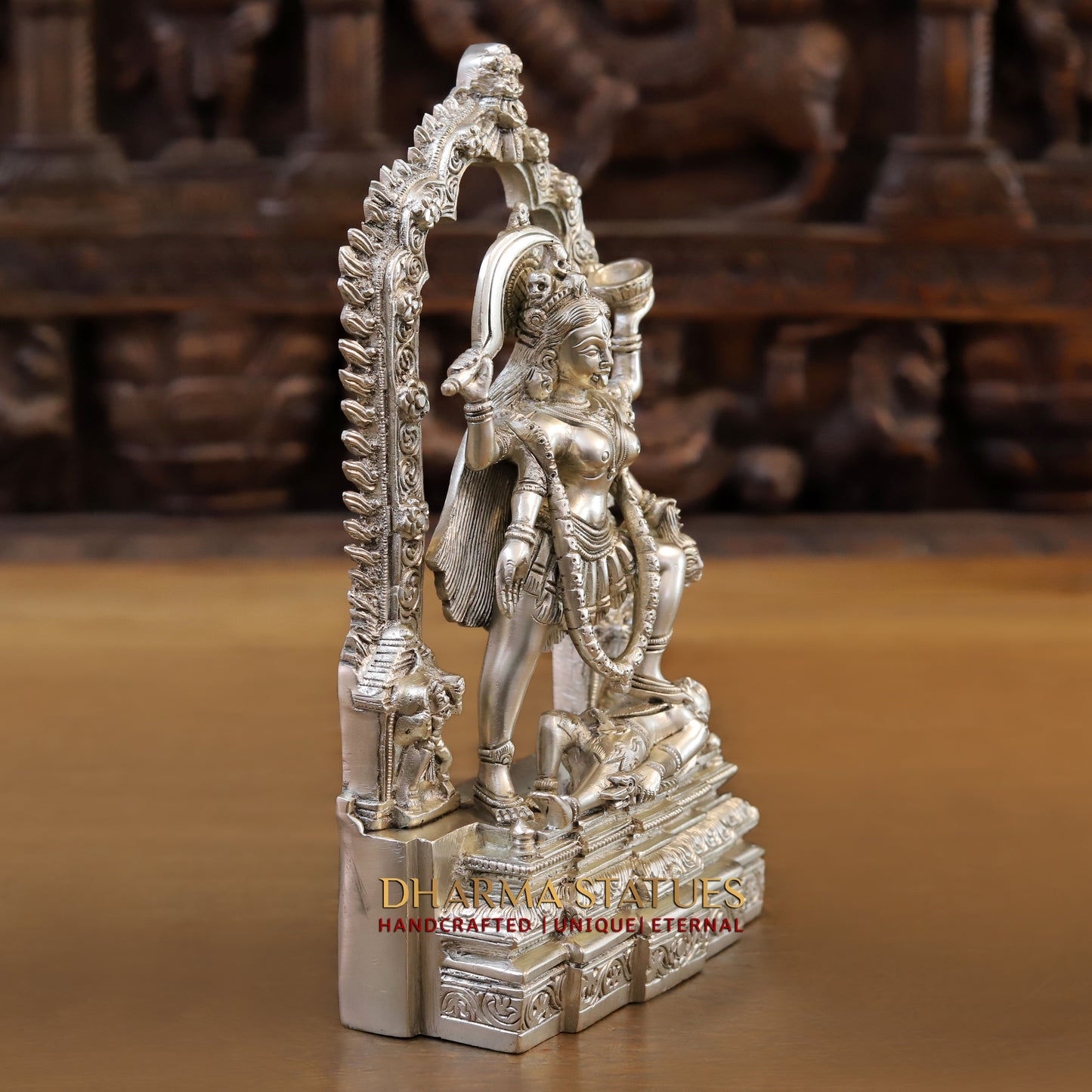 Brass Kaali standing with Arch, Silver Fine Finish 11"