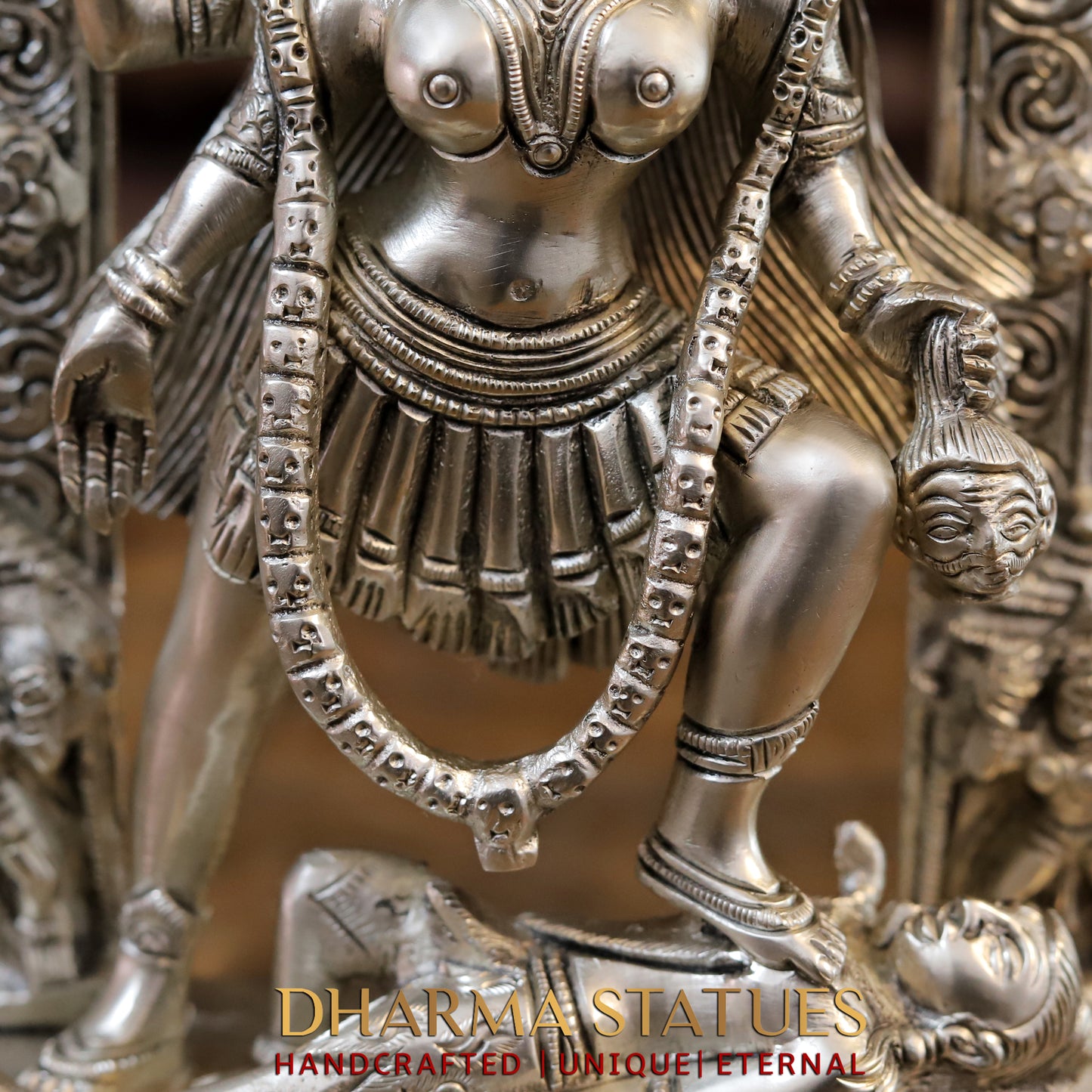 Brass Kaali standing with Arch, Silver Fine Finish 11"