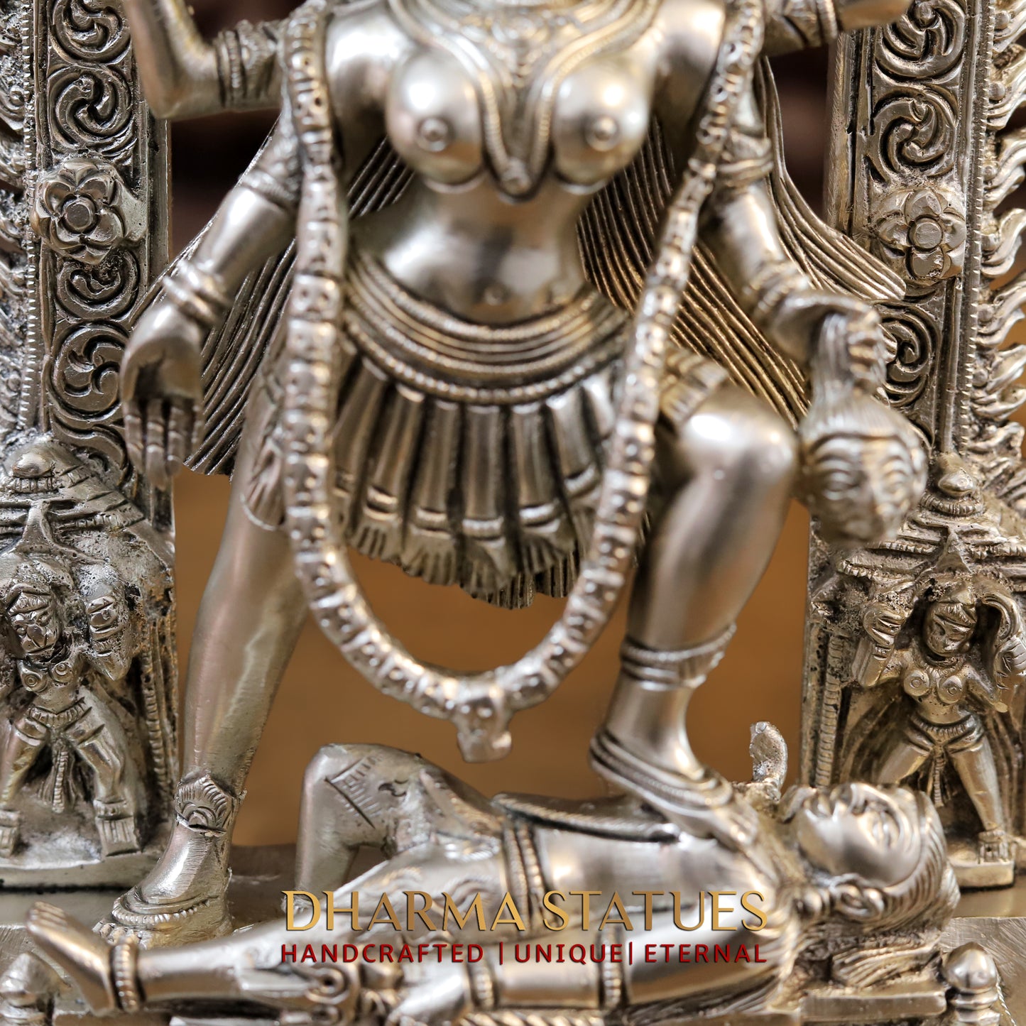 Brass Kaali standing with Arch, Silver Fine Finish 11"