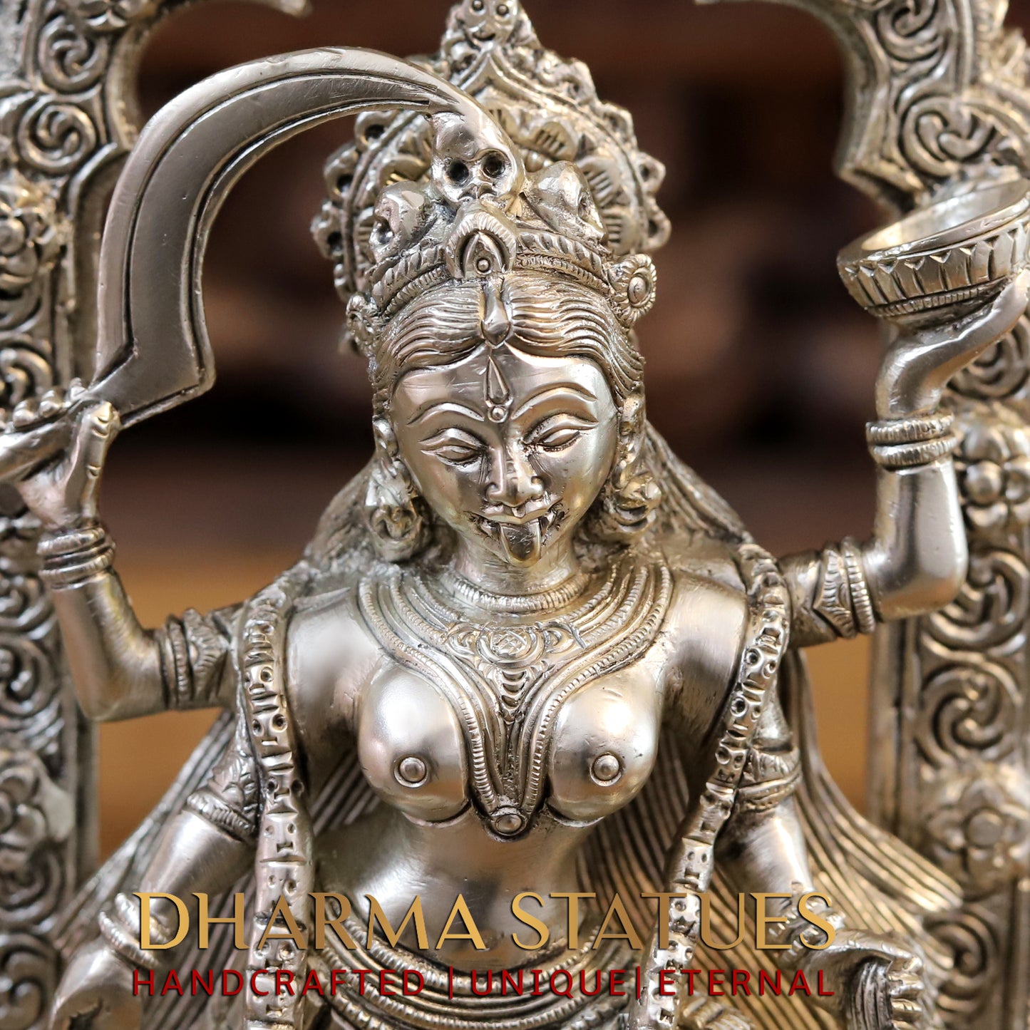 Brass Kaali standing with Arch, Silver Fine Finish 11"