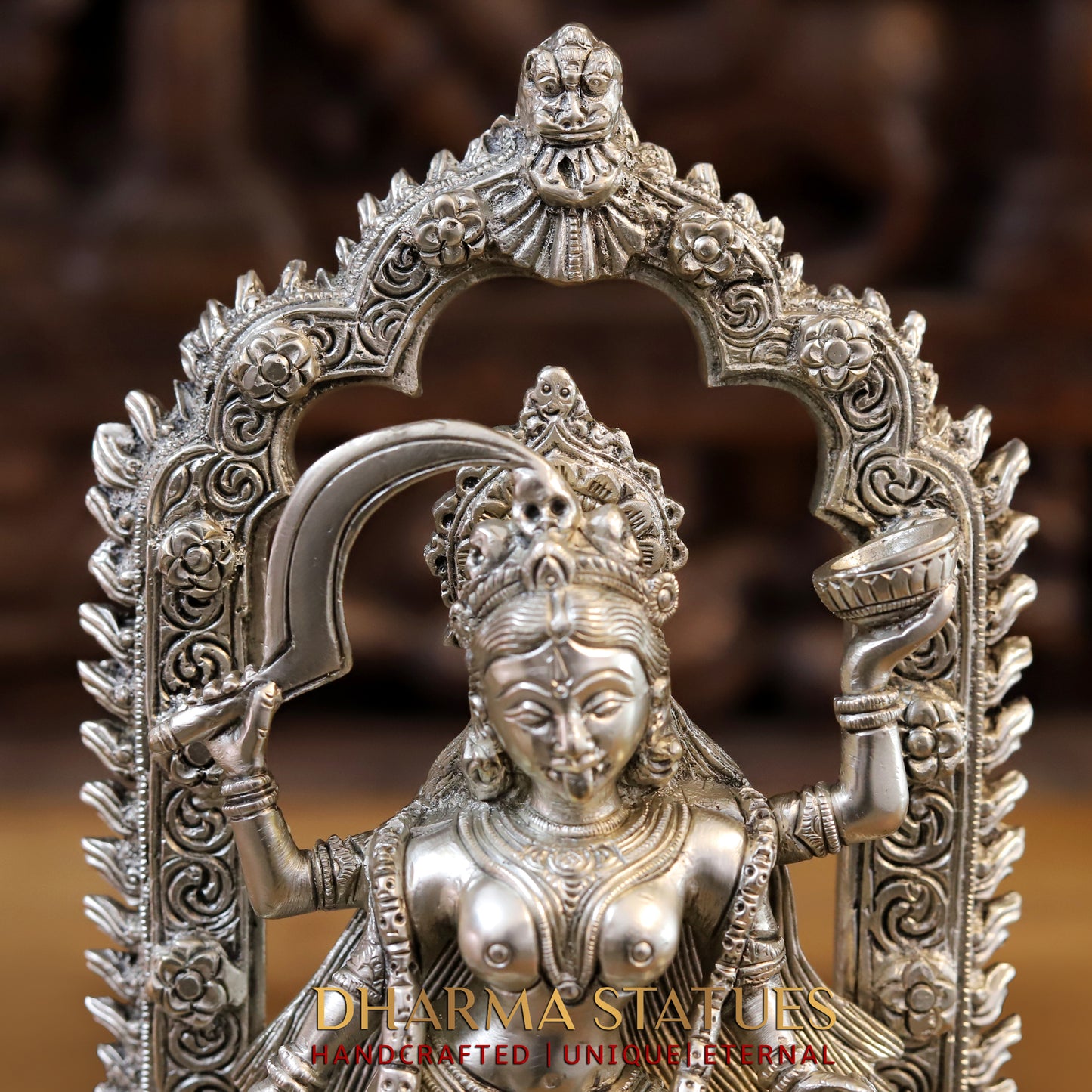 Brass Kaali standing with Arch, Silver Fine Finish 11"