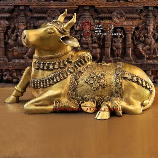 Brass Handcrafted Nandi Seated, Fine Golden Finish, 22"