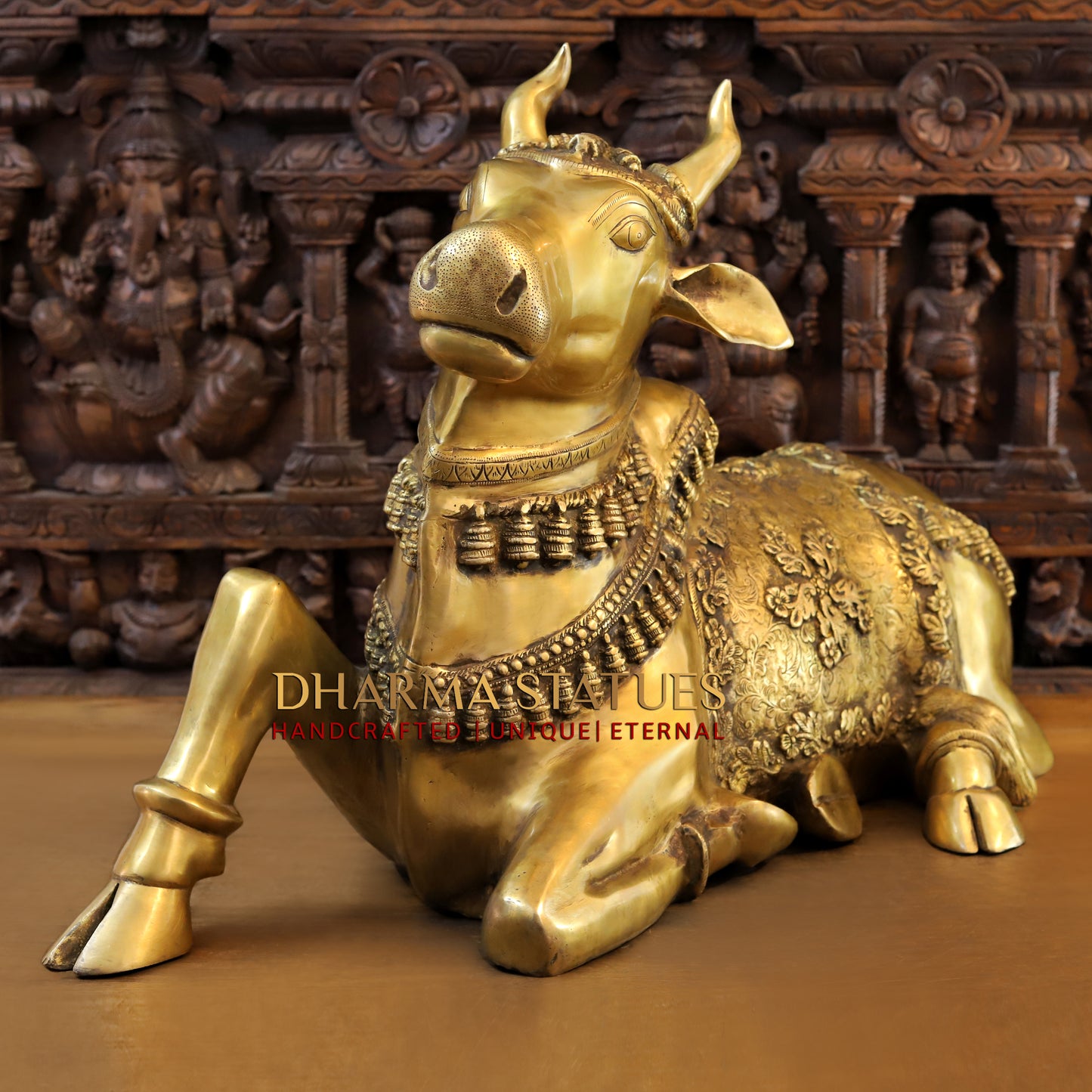 Brass Handcrafted Nandi Seated, Fine Golden Finish, 22"