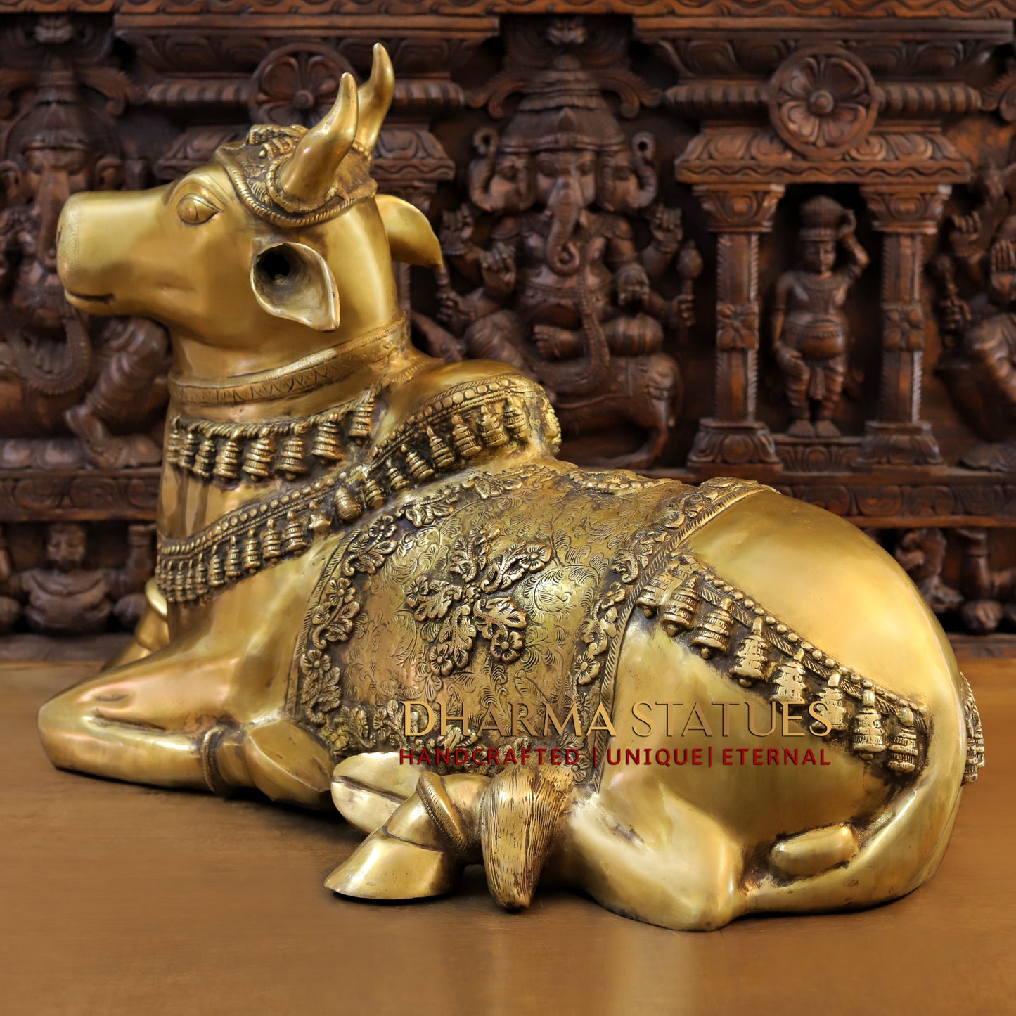Brass Handcrafted Nandi Seated, Fine Golden Finish, 22"