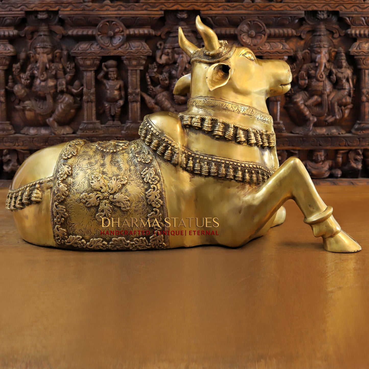 Brass Handcrafted Nandi Seated, Fine Golden Finish, 22"