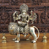 Brass Majestic Durga Statue, Seated on a Lion, Antique Gold Finish, 26"