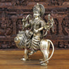 Brass Majestic Durga Statue, Seated on a Lion, Antique Gold Finish, 26"